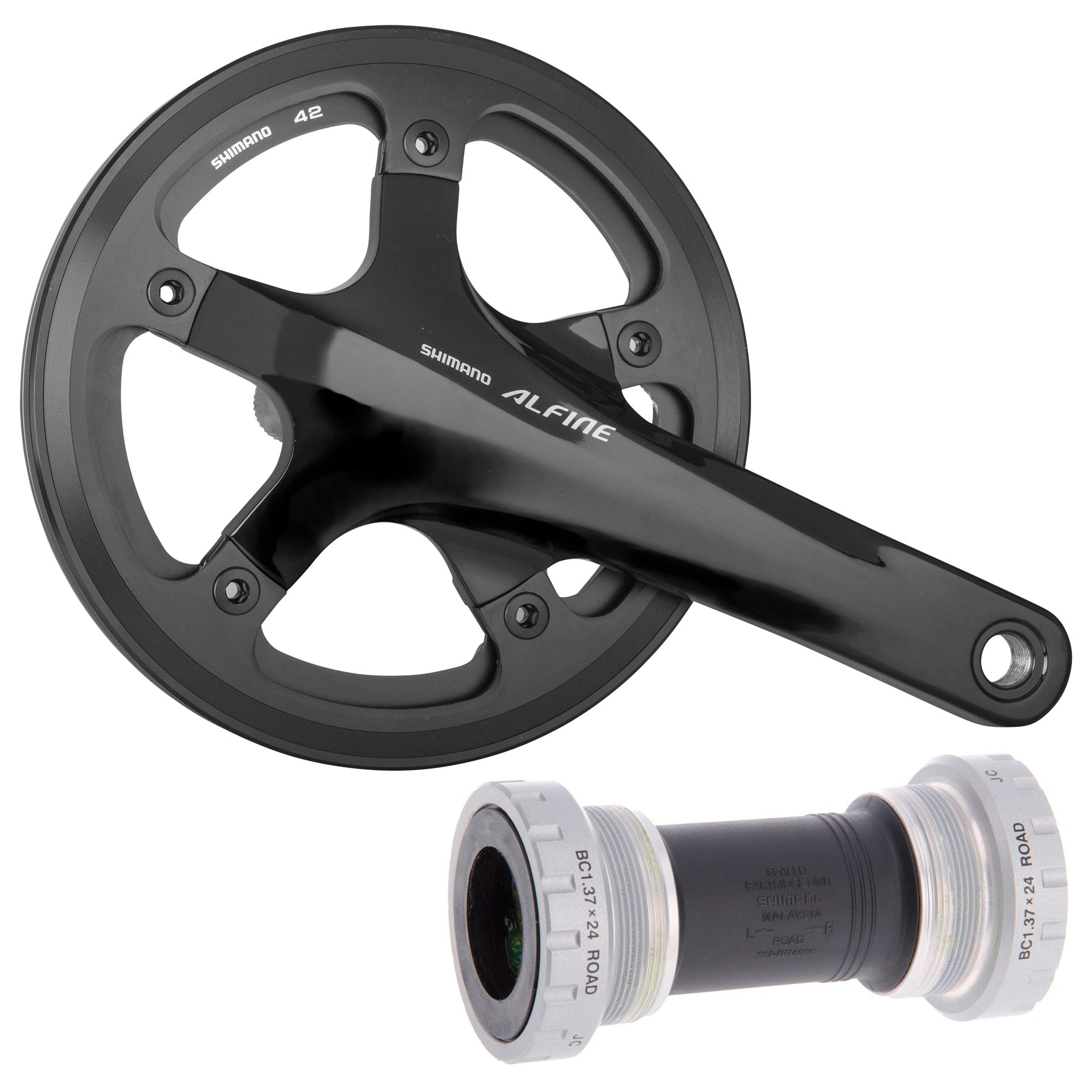 Шатуны Shimano FC-S501 ALFINE, 170 мм, 1x8/9-ск., 45T, интегрированная ось, + каретка SM-BB4600, защита звезды фото 