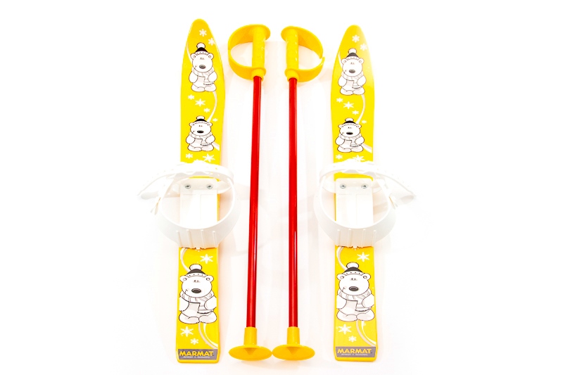 Лыжи с палками Marmat детские пласт., длина-70см желтый фото 