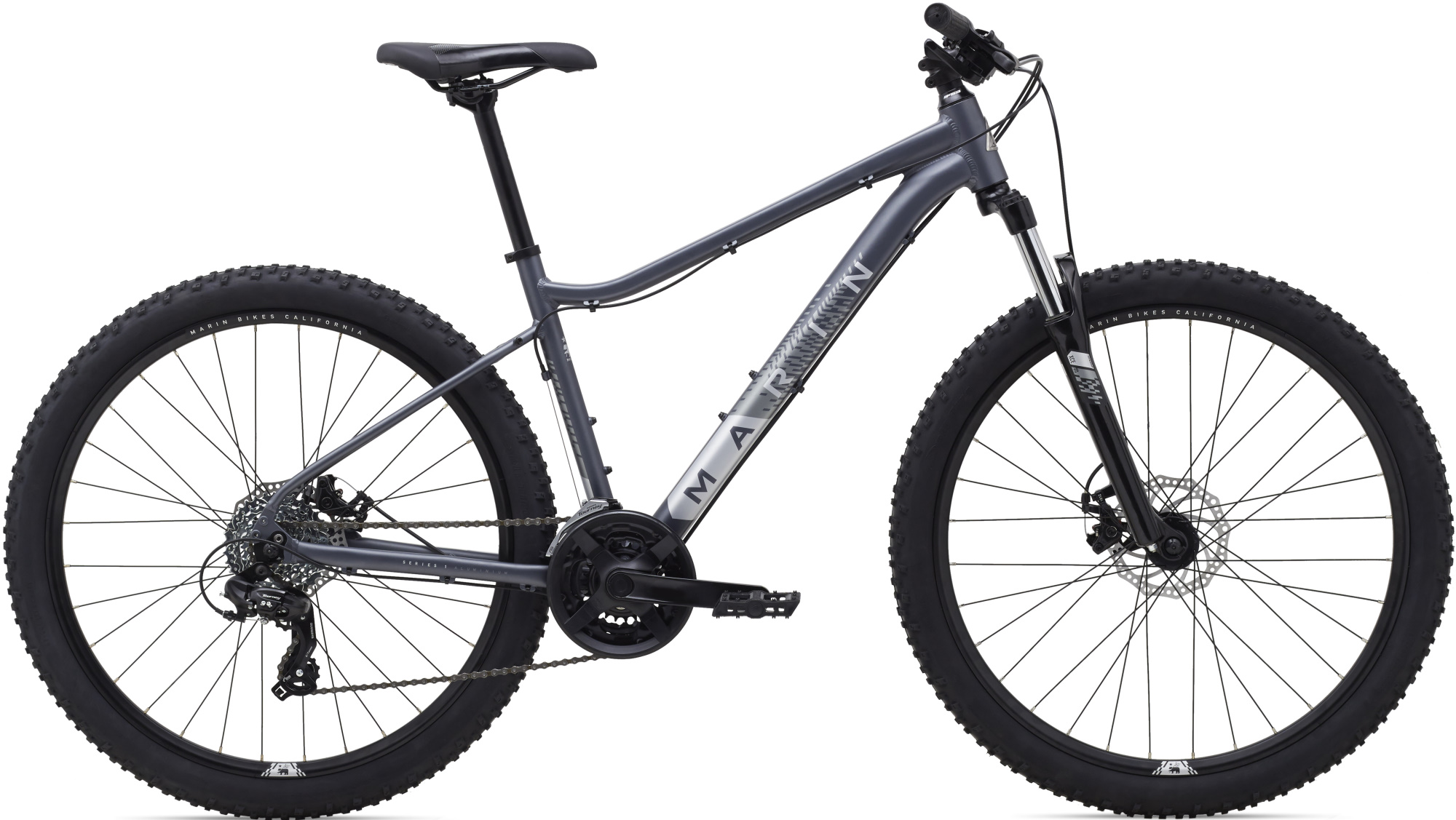 Велосипед 27,5" Marin WILDCAT TRAIL 1 WFG рама - S 2021 Satin Metallic Grey/Dark Silver/Light Silver