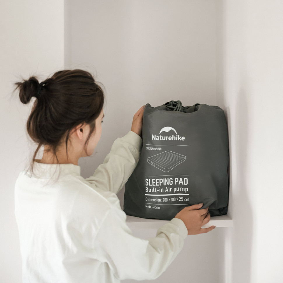 Матрац надувний Naturehike CNK2450WS040, 200x150x25 см, вбудований насос для надування, сірий фото 9
