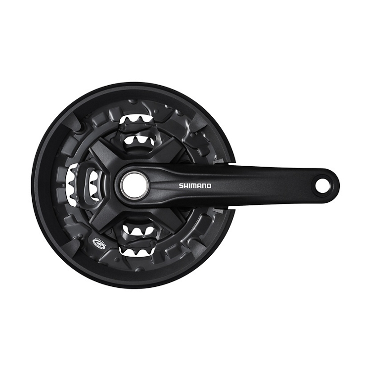 Шатуны Shimano FC-MT210-3, 175мм, 44X32X22, интегрированная ось, без каретки, защита звезд, черный фото 