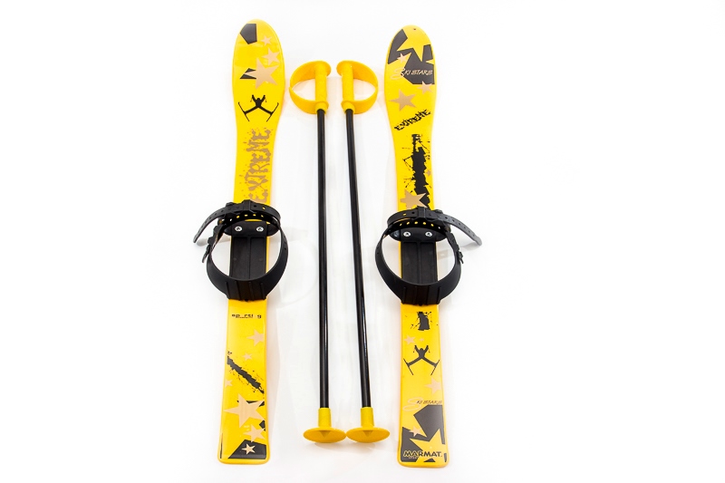 Лыжи с палками Marmat детские пласт., длина-90см желтый фото 