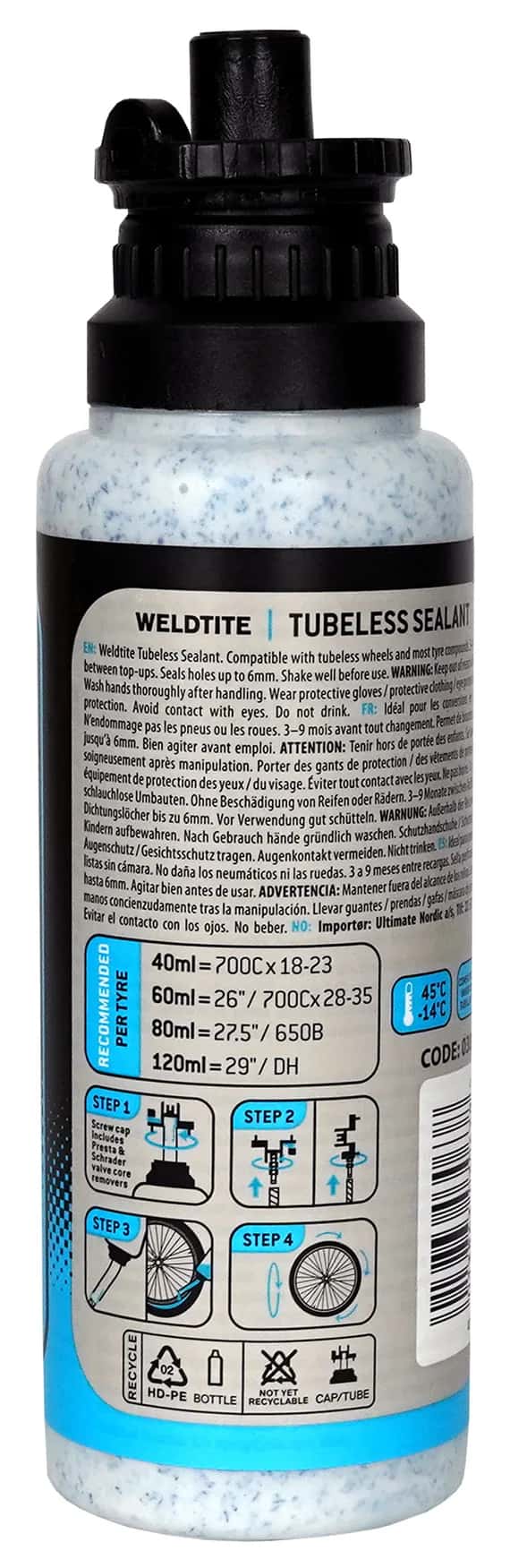 Герметик Weldtite 03093 Tubeless Sealant with Rubber Shred, для безкамерних шин, латексний, 1л фото 5