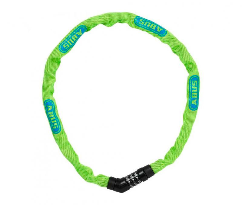 Замок ABUS Steel-O-Chain, цепь 4x75, кодовый на 3 цифры, салатовый, синий логотип фото 