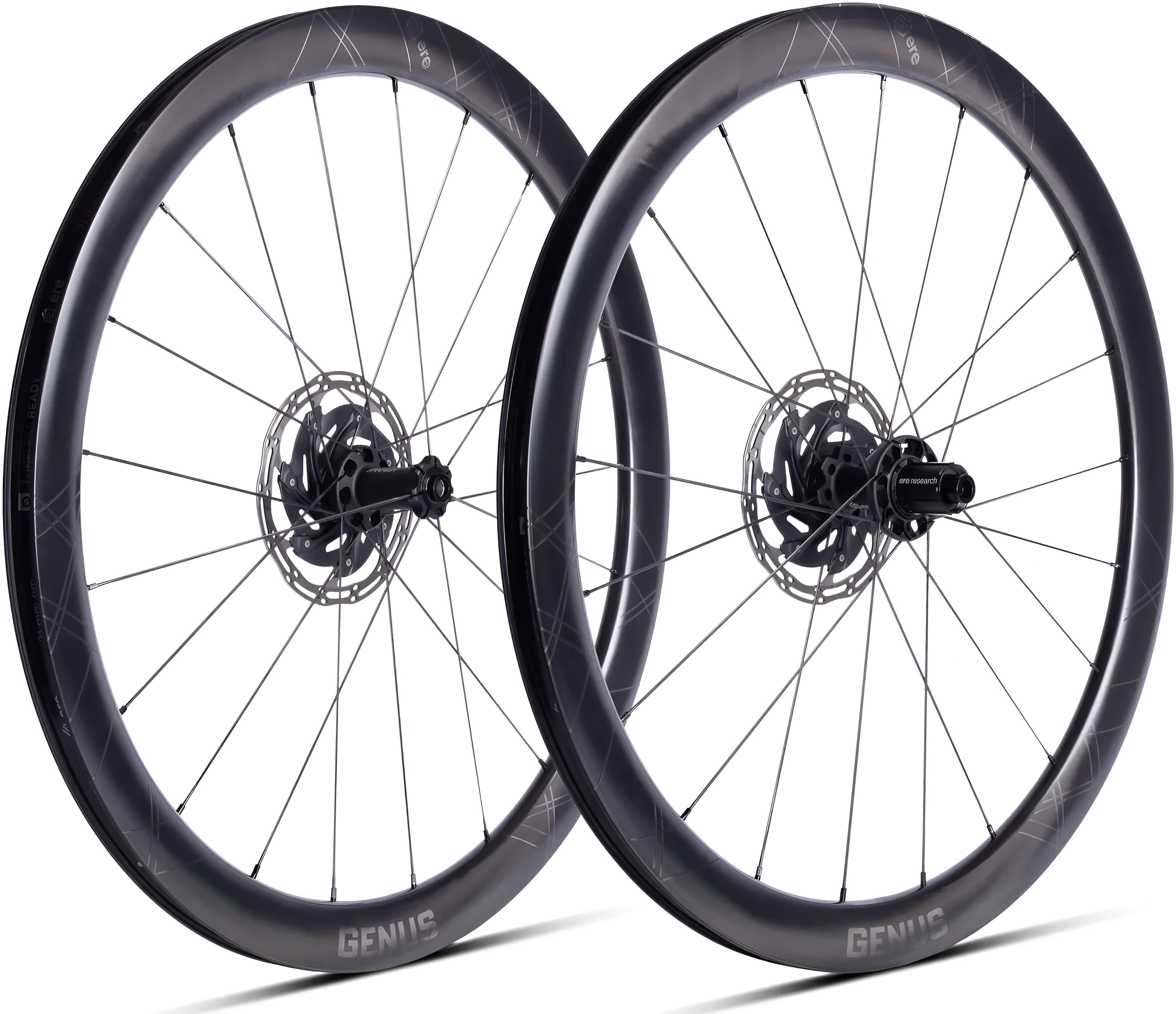Колесо пер. + задн. 28" ERE GENUS II CL45 CARBON, Road, 100x12/142x12, CL, HG11, tubeless, черный сатин фото 