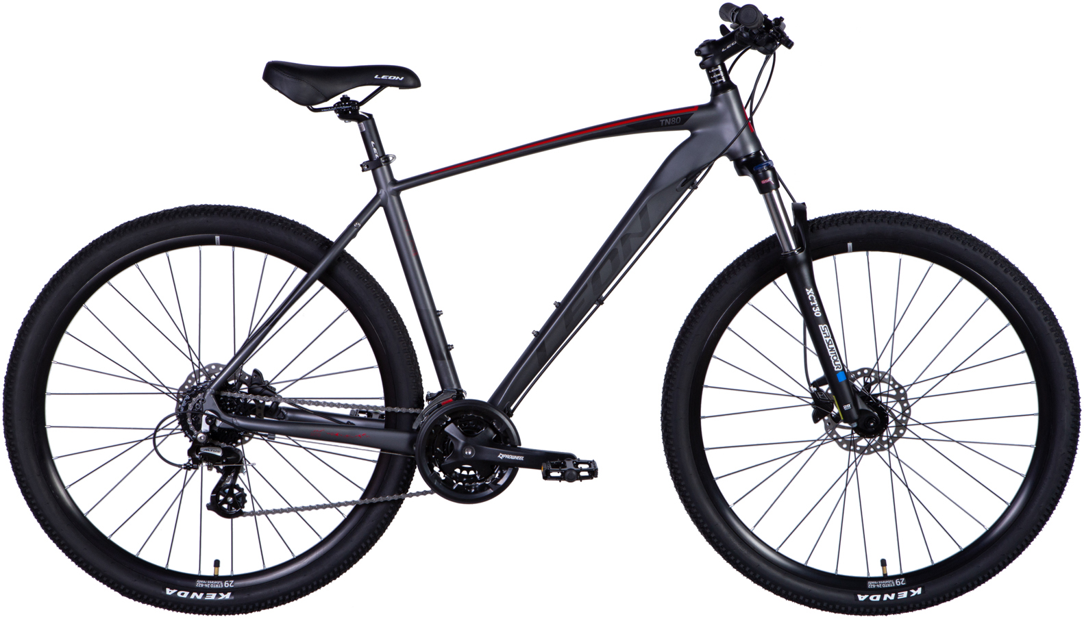 Велосипед 29" Leon TN-80 AM HDD рама - 21" графитовый с черным и красным (матовый) A4 фото 