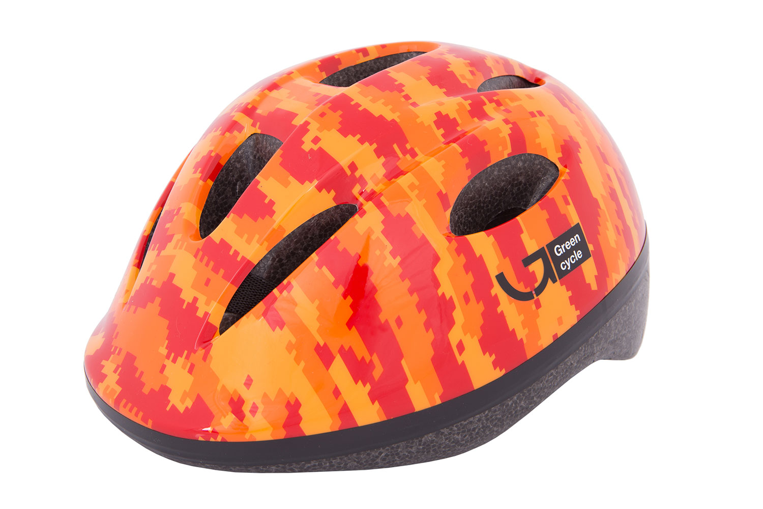 Шлем детский Green Cycle Pixel размер 50-54см оранжевый/красный лак фото 