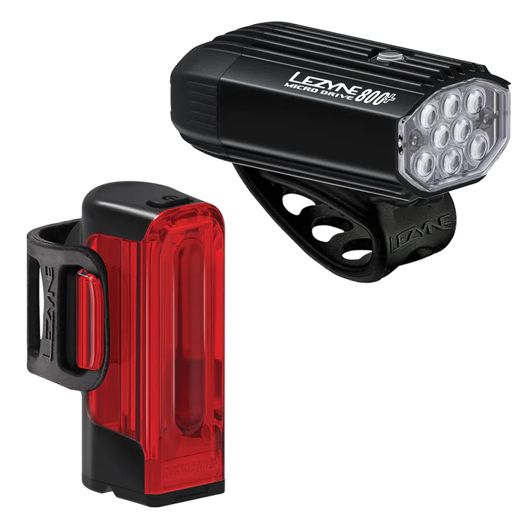 Комплект фара + мигалка Lezyne MICRO 800+/STRIP 300+, 800/300 люмен, черный фото 