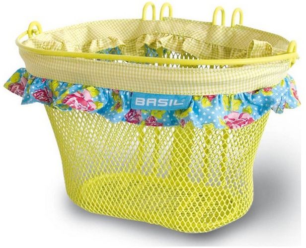 Корзина Basil JASMIN ROSA-BASKET стальная на руль, для вел. 12-20", двойн. крючки, сетка,  lime-green фото 