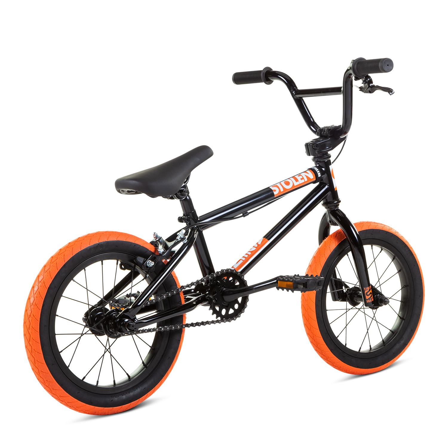 Велосипед 14" Stolen AGENT 14.60" BLACK W/ DARK NEON ORANGE TIRES A1 фото 3