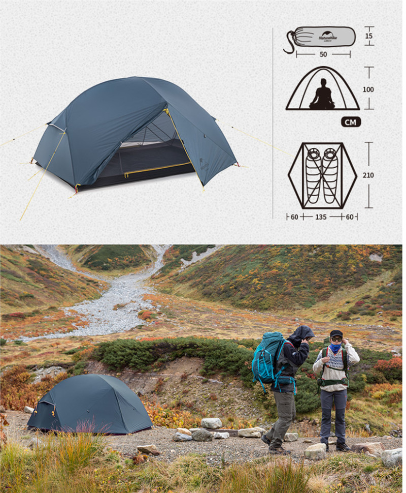 Палатка двухместная Naturehike Mongar UL NH19M002-J, темно-синяя фото 3
