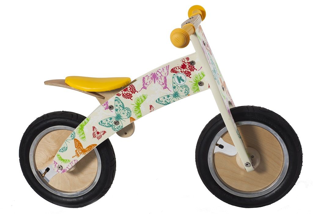 Беговел 12" Kiddimoto Kurve деревянный, бабочки фото 