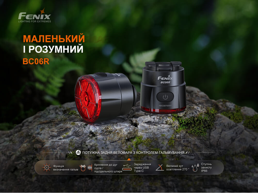 Мигалка задняя Fenix BC06R, 30 люмен, 7 режимов, режим торможения 90 люмен, зарядка USB-C фото 20