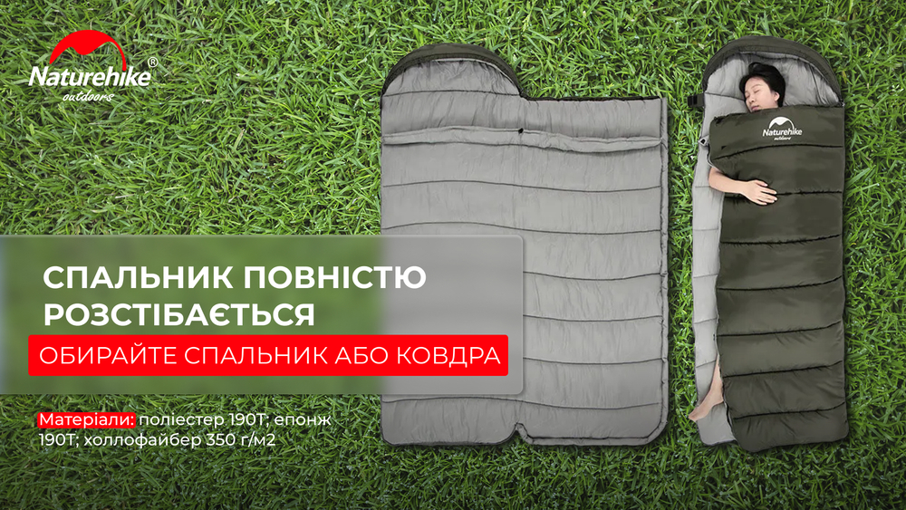 Спальний мішок Naturehike U350 NH20MSD07, лівий, зелений фото 10