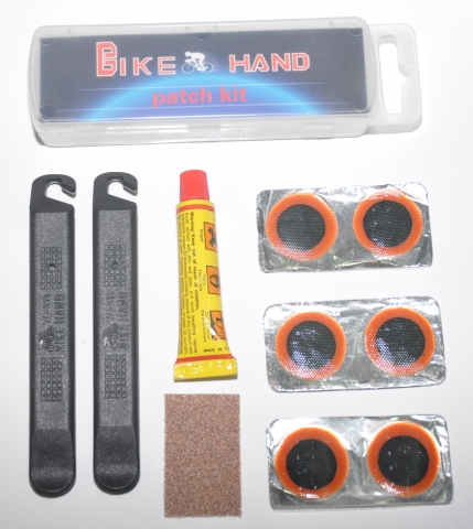 Ремонтний набір Bike Hand YC-129A для камер (латки, клей, наждак, бортировки)