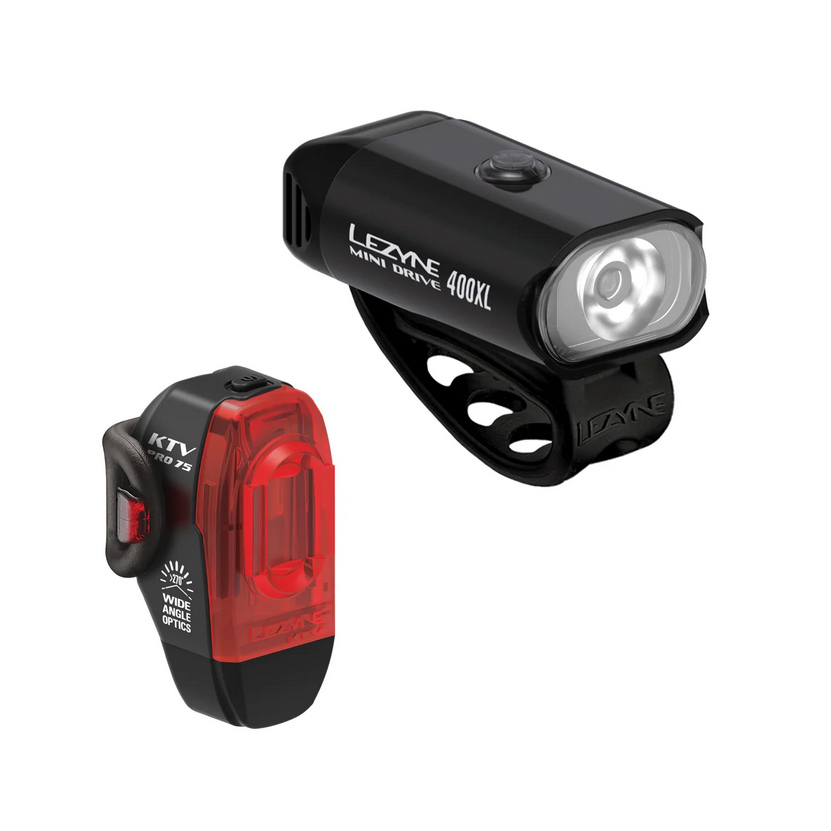 Комплект фара + мигалка Lezyne MINI DRIVE 400 / KTV PRO PAIR, 400/75 Лм, черный фото 