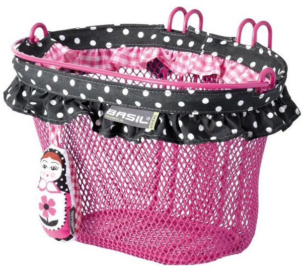 Корзина Basil JASMIN BABOUSHKA-BASKET стальная на руль для вел. 12-20", двойн. крючки, сетка, rose, фото 1