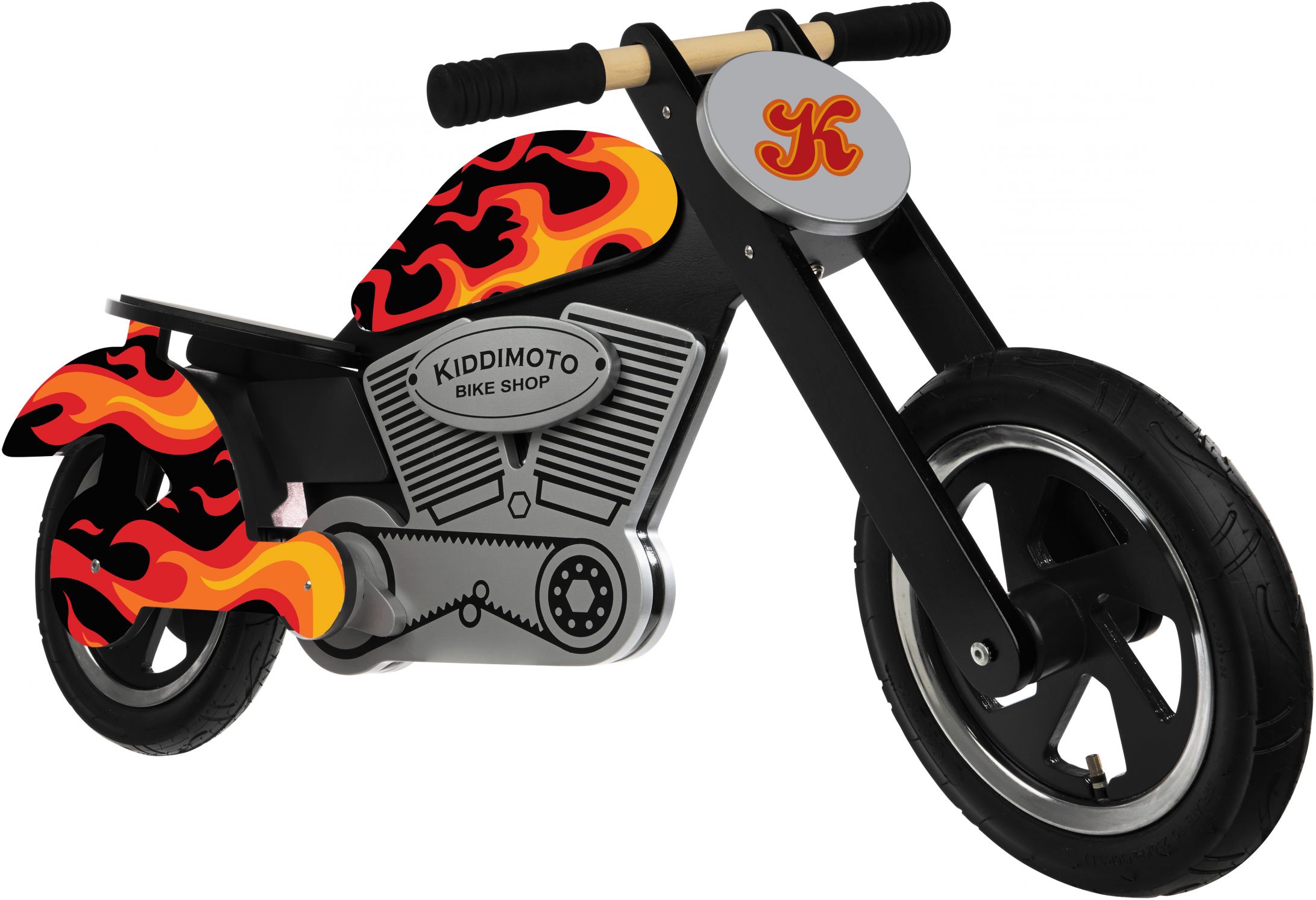 Беговел 12" Kiddimoto Chopper Flames деревянный фото 