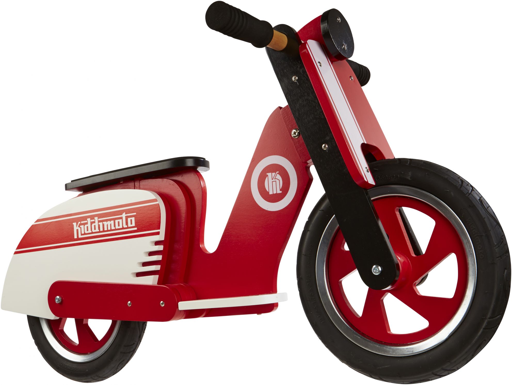 Беговел 12" Kiddimoto Scooter деревянный, красно-белый фото 