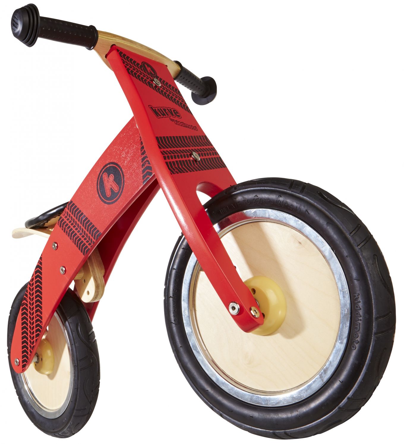 Беговел 12" Kiddimoto Kurve деревянный, с рисунком протектора, красный фото 