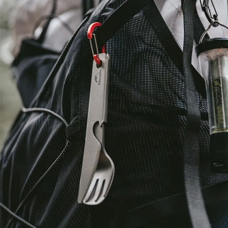 Набір столових приладів Naturehike CNH22CJ017 (ложка, виделка, ніж), титан, з мішечком фото 2