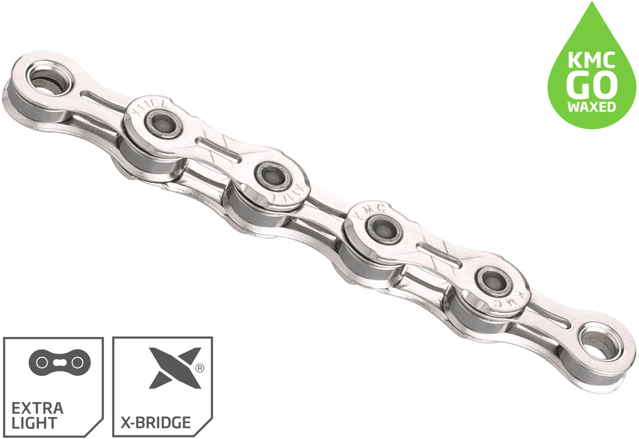 Ланцюг 118 л. 1/2"x11/128 KMC X11EL NPNP Waxed Chain, (полегшений), silver/silver фото 