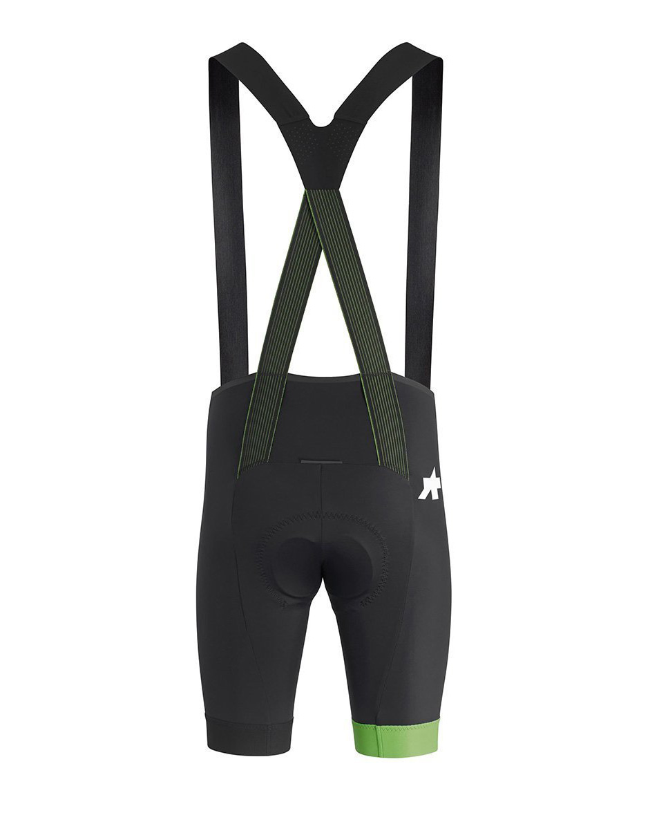 Велотрусы ASSOS Equipe RS Bib, на лямках, мужские, черные с зеленым, XL  фото 2