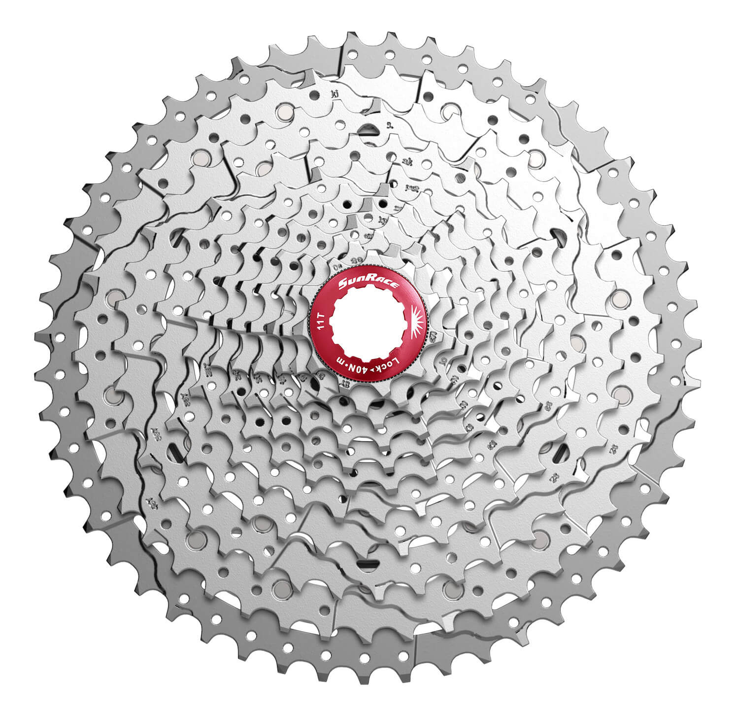 Кассета 11-k 11-46T SUN RACE MX8 MTB, алюминиевый паук, Metallic Silver фото 
