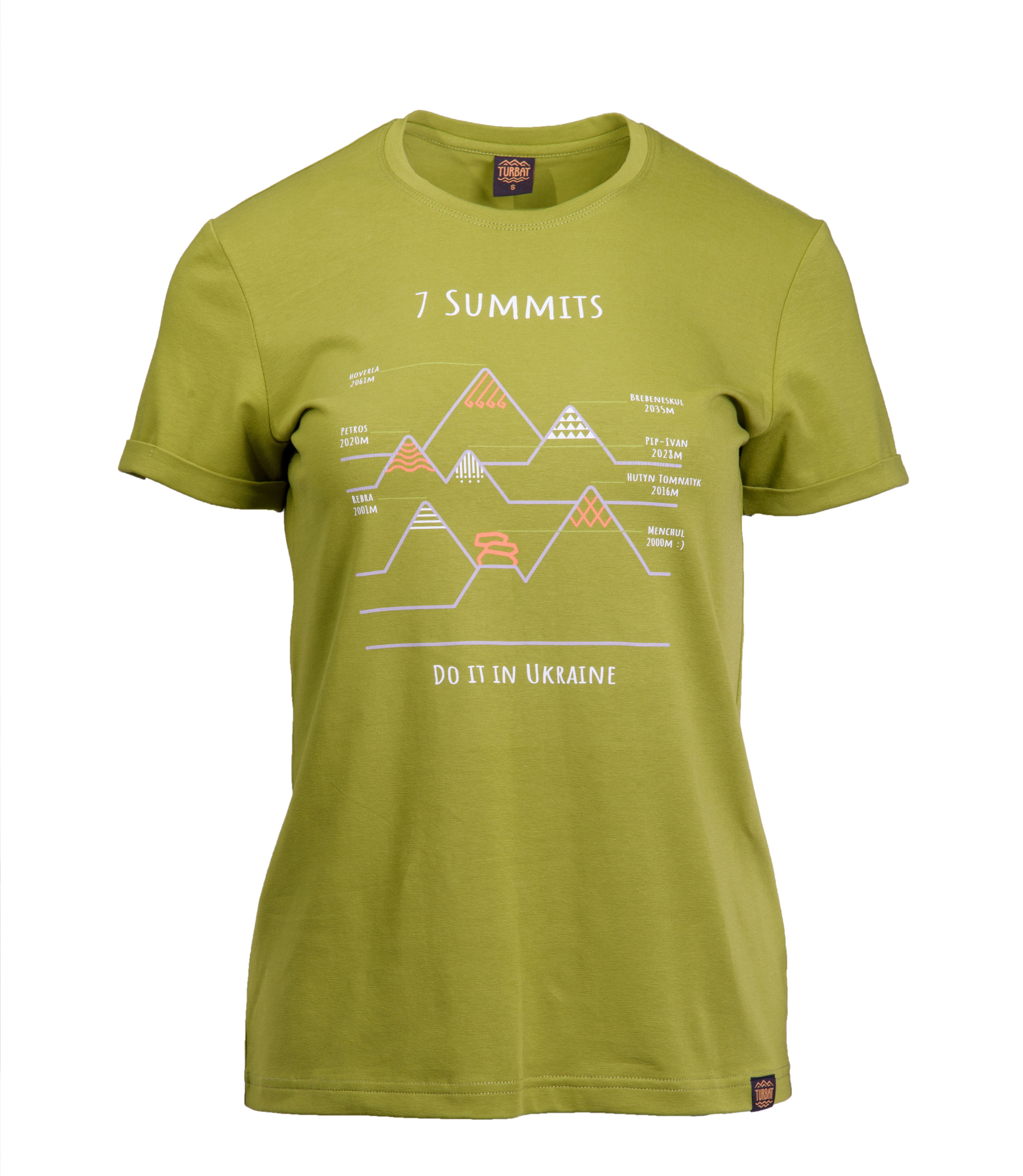 Футболка Turbat 7 SUMMITS green жіноча, розмір XL, зелена фото 