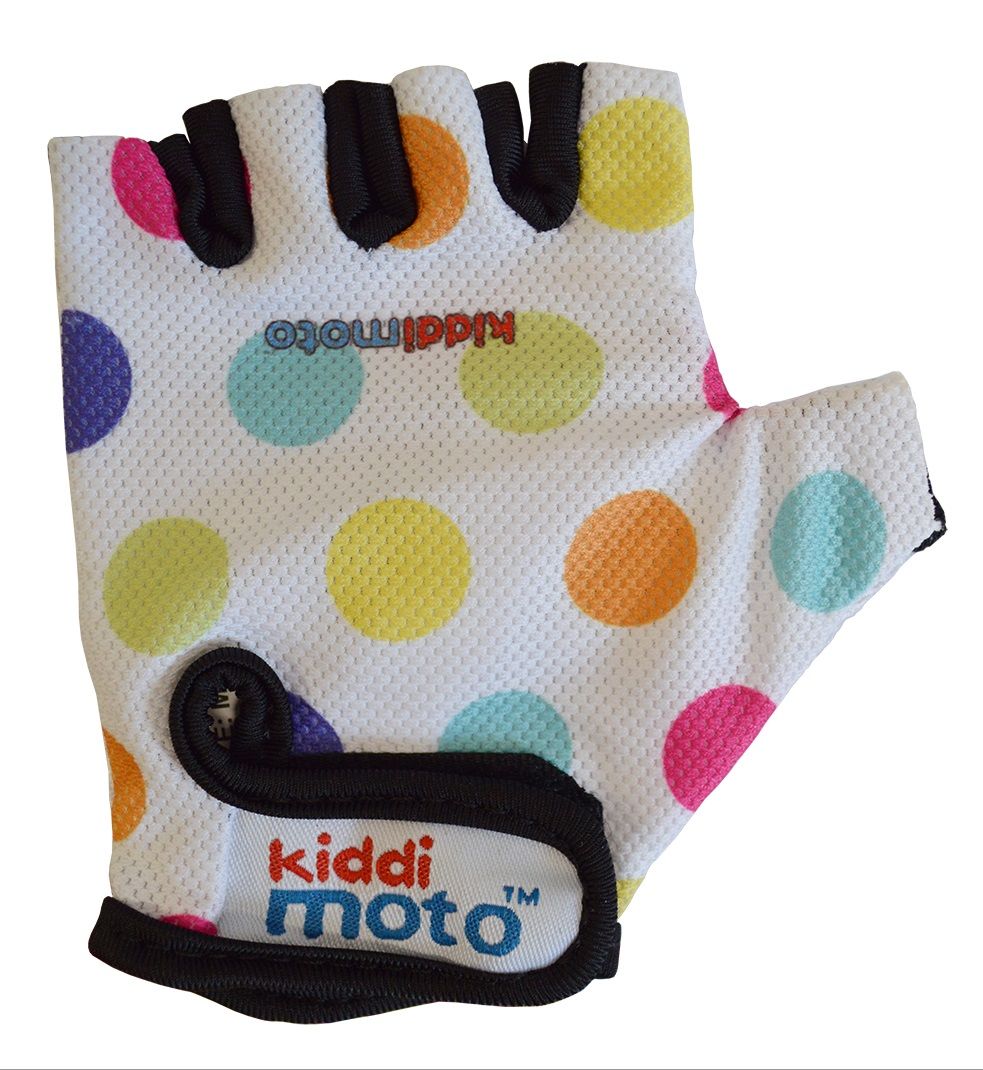 Перчатки детские Kiddimoto белые в цветной горошек, размер М на возраст 4-7 лет фото 